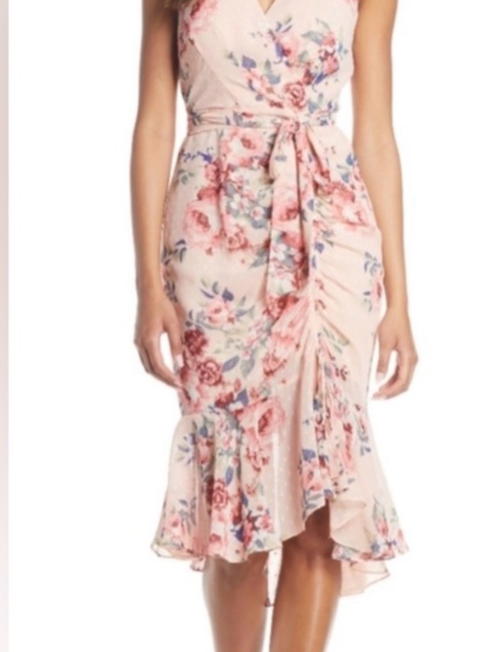 Eliza J Pink Floral High-Low Tie-Waist Midi Dress